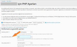 Plesk Panel max_execution_time Değiştirme
