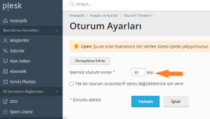 Plesk Panel Sessions Ayarı