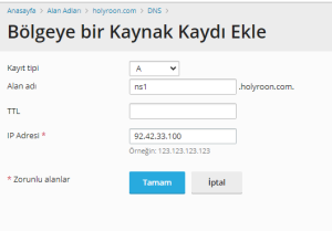 özel nameserver tanımlama