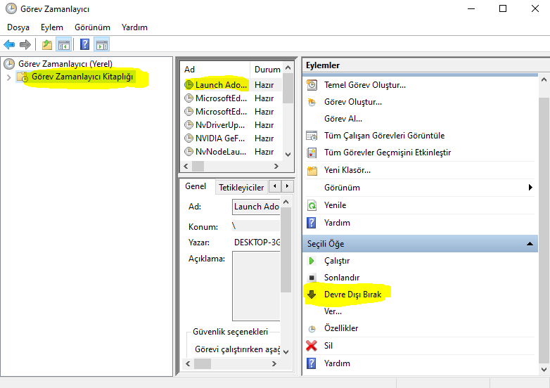Zamanlanmış Görevleri Kapatma