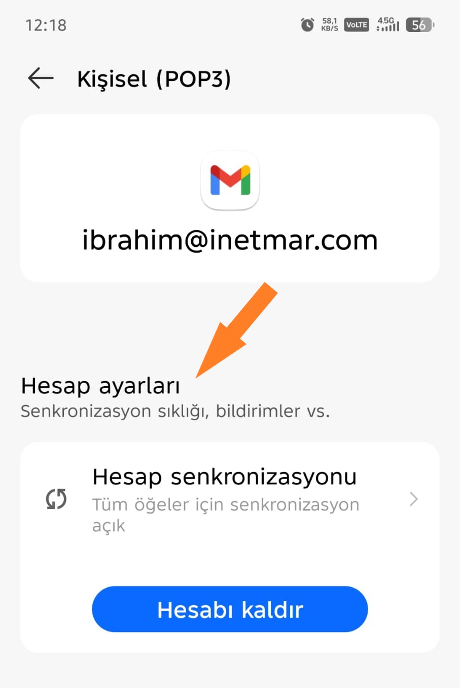 Android telefona Mail Kurulumu